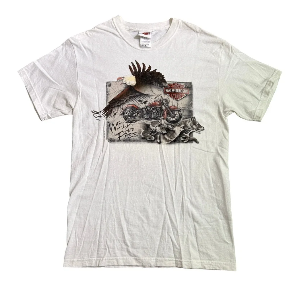Harley-Davidson Lakeland Florida Wild and Free Eagle Wolf T-Shirt White Mens M